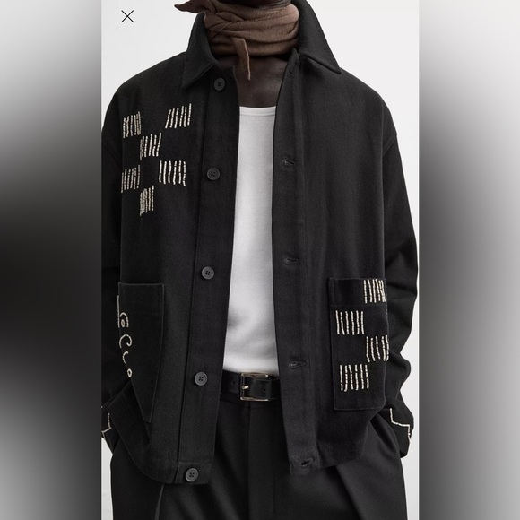 Zara embroidered bead men overshirt NWOT - Picture 3 of 7